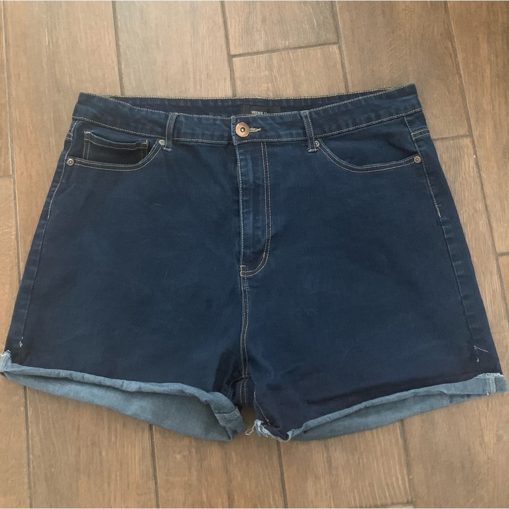 Stretch Denim Shorts sz 18 Dark Wash Rolled Hem by Forever 21+